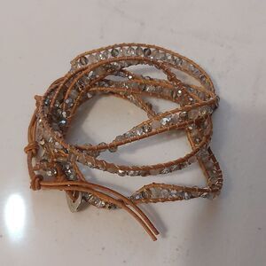 Approx 36" Long Beaded Leather Cords Wrapped Bracelet